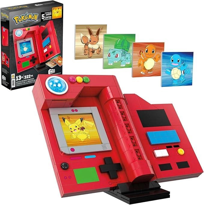 MEGA Pokemon - Pokedex della regione di Kanto, Set da Costruire con 322 Pezzi, Display, Dettagli Luminosi e 5 Carte lent