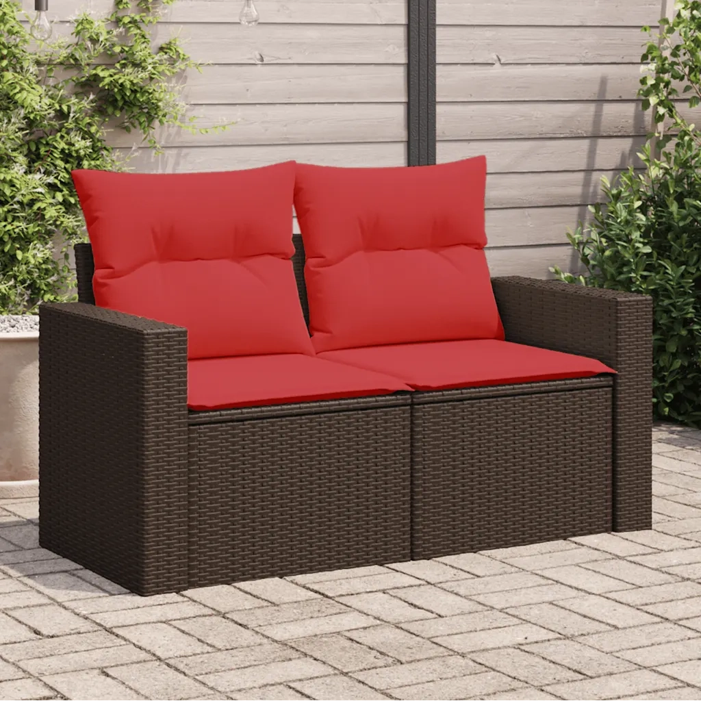 vidaXL Divano da giardino con cuscini a 2 posti marrone in polyrattan