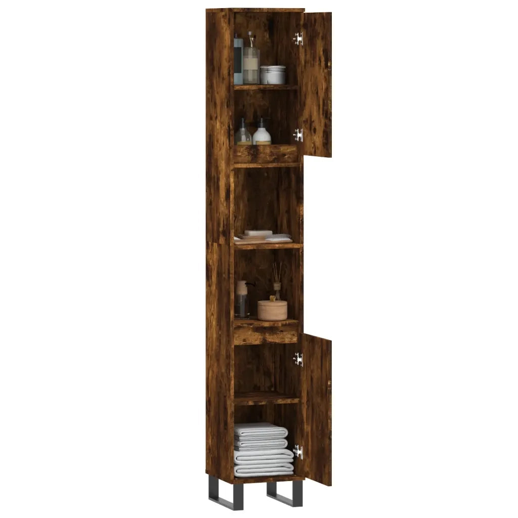 Armadietto Bagno Rovere Fumo 30x30x190 cm in Legno Multistrato 831545