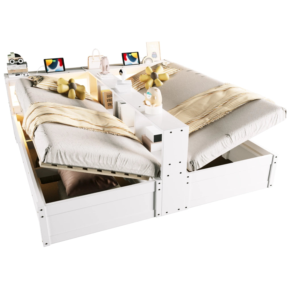 Letto multifunzionale 90/180x200 cm con LED, prese integrate e vani contenitore