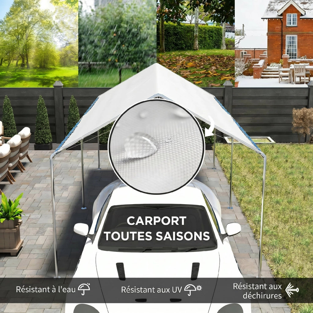 Carport per auto 6x3m ¨C zephmum ¨C acciaio galvanizzato bianco