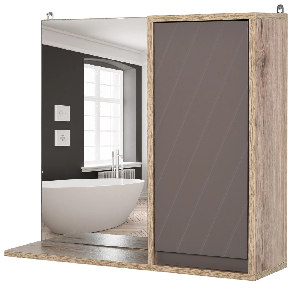 Armadietto Pensile per il Bagno Grigio e Rovere. 57 x 14.2 x 49.2cm