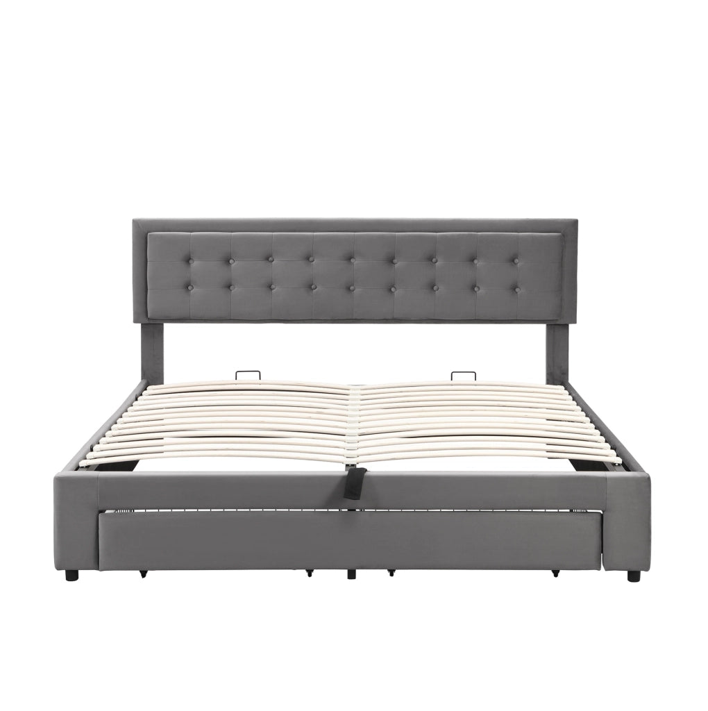 Letto imbottito contenitore in velluto con cassetti; 180x200 cm; grigio