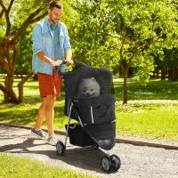 Passeggino per Cani Piccoli Pieghevole con Ruote Girevoli e Freno, 75x45x97 cm, Nero