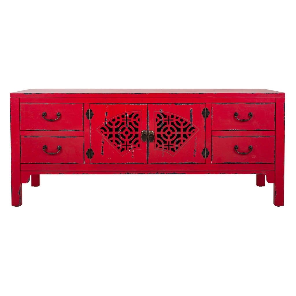 Mobile base in legno rosso 120x40x50h