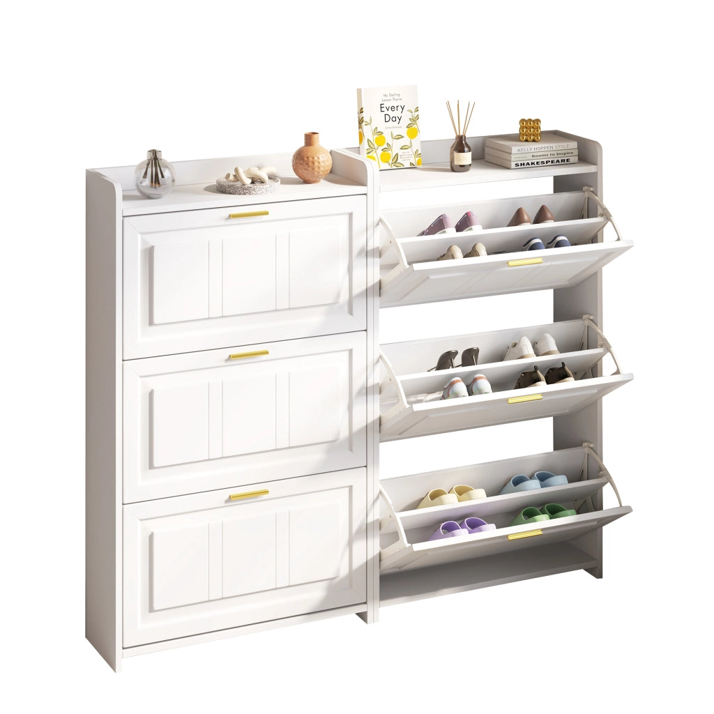Scarpiera a 6 Scomparti ¨C Xylo ¨C Bianco, MDF e Truciolato, Set 2 Pezzi, 70x24x120 cm