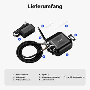 HS-A10K Set con compressore, pistola aerografo, ugello 0,3 mm, motore 12 V, pressione max 2,8 bar, per modellismo, tatuaggi, nail art, airbrush