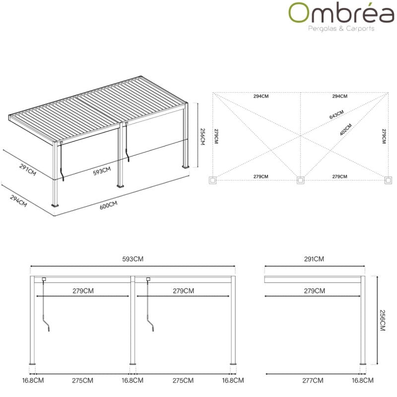 Pergola bioclimatica Ombréa VS 3x6M adossata - Antracite/bianco - V2