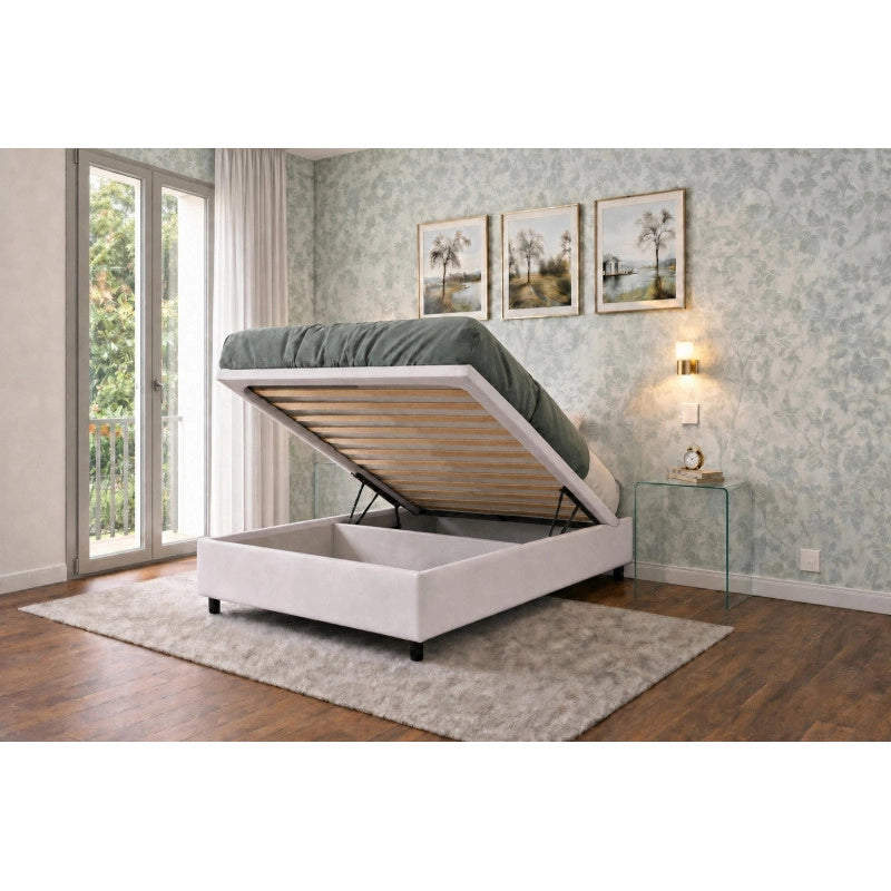 Letto imbottito Singolo 80x200 cm Vertical - Bianco,Similpelle,Contenitore