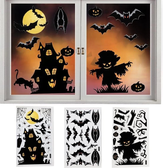 Decorazioni per finestre Halloween, 3 stampe, immagini per finestre, decorazioni per finestre, Halloween, spettri, ragni, pipistrelli, decorazioni per Halloween, finestre, autoadesivi, autoadesivi da applicare.