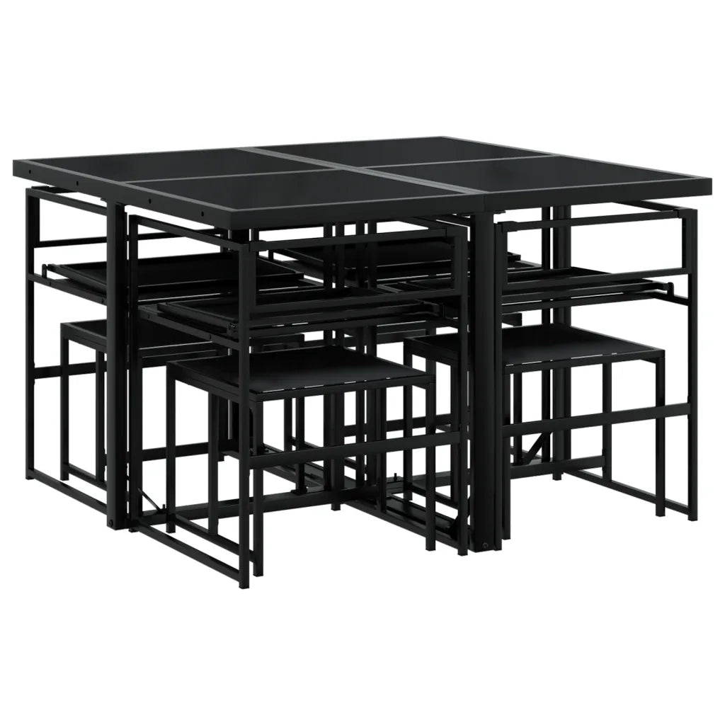 Set da Pranzo da Giardino 9 pz | Set Salotto da Giardino con Cuscini Nero in Textilene