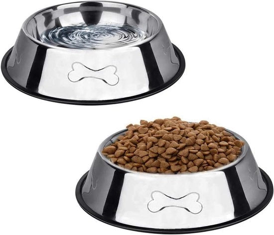 Bacetti per cani in acciaio inossidabile, set da 2 con anello di gomma antiscivolo, adatti per piccoli cani e gatti, ogni bacetto per cani ha un contenuto di 350 ml