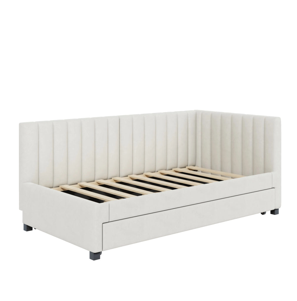 Letto imbottito 90x200 estraibile con rete a doghe, beige