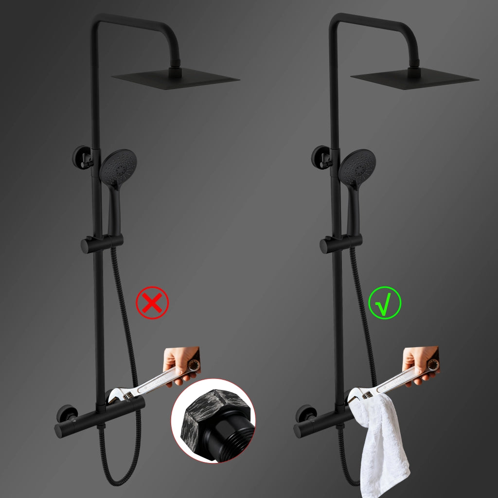 Colonne doccia nero, soffione doccia quadrato 20x20cm acciaio inox, miscelatore termostatico doccia tondo antiscottature