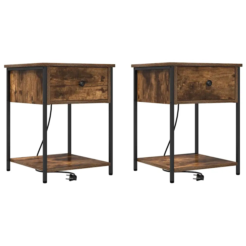 vidaXL Armadio da Notte con cassetto 2 pcs Rovere fumo 42 x 41 x 56 cm