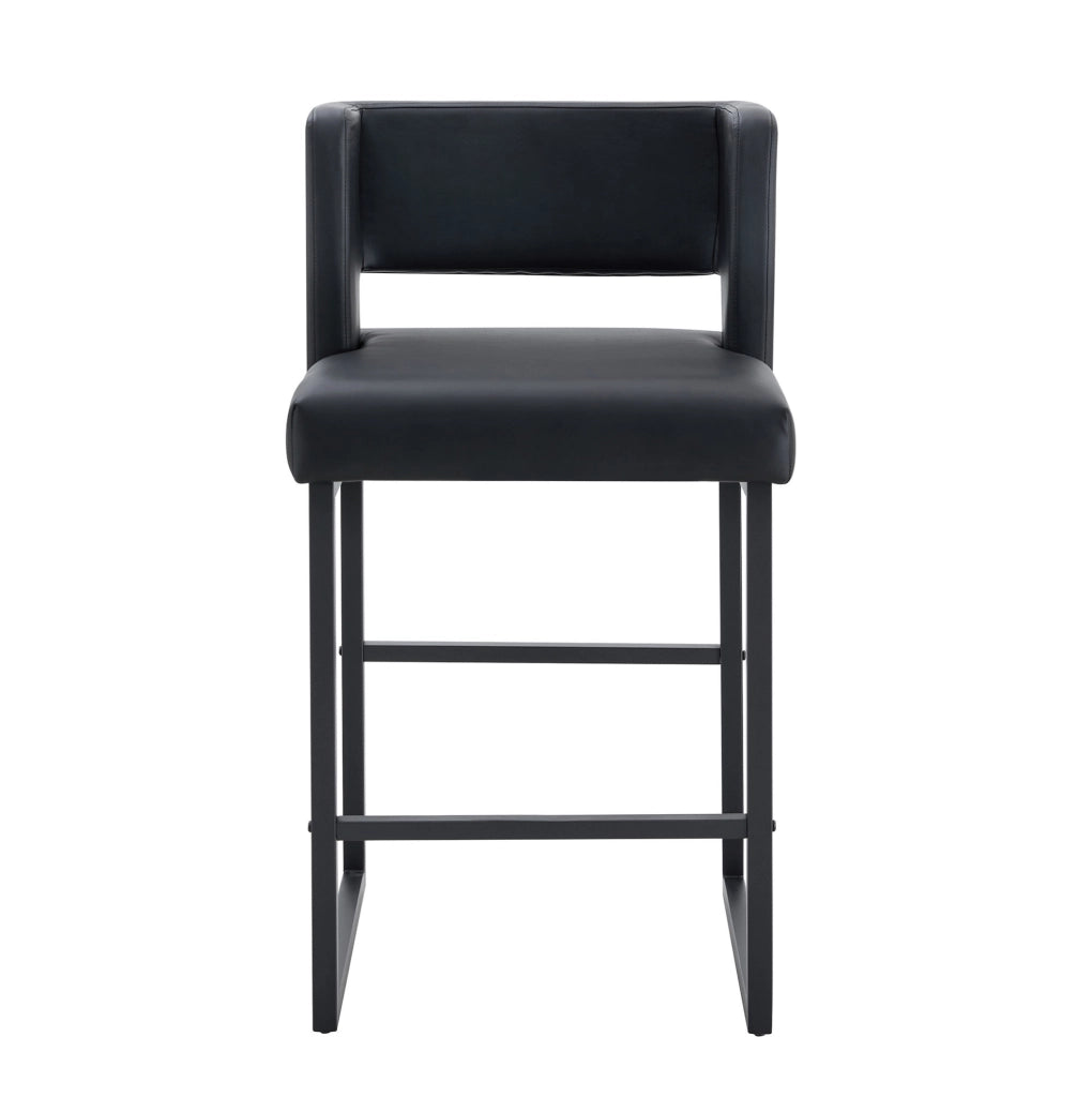 Sgabello da bar con seduta imbottita; gambe in metallo e rivestimento in PU nero