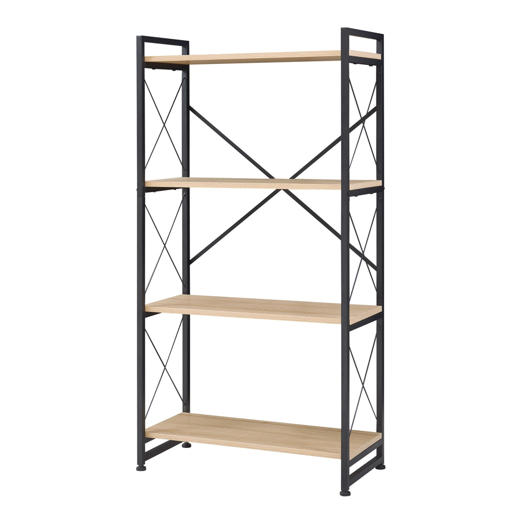 Libreria Skørping a 4 Ripiani Scaffale da Terra 125 x 65 x 30 cm - Nero / Effetto Rovere [en.casa]
