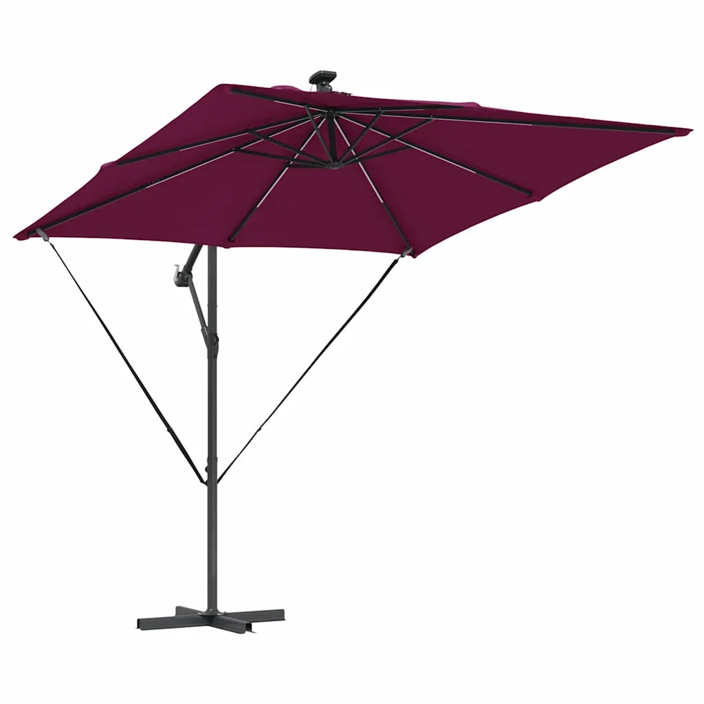 Ombrellone con strisce LED-Ombrello da giardino Rosso Bordeaux 249 x 249 x 250 cm