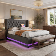 Letto matrimoniale contenitore 140x200 cm grigio con LED e USB-C
