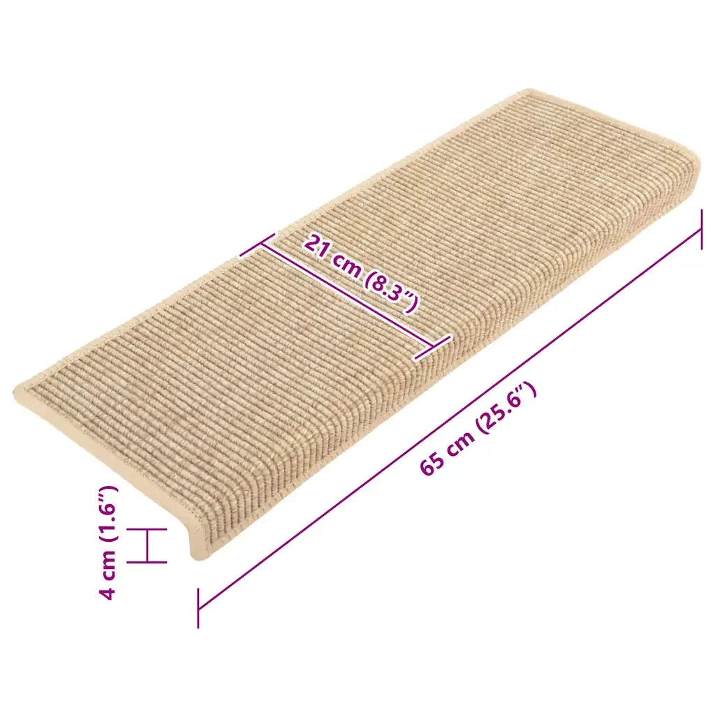 Tappetini per scale 15 pz 65x21x4 cm Beige chiaro Bordo rettangolare 326909