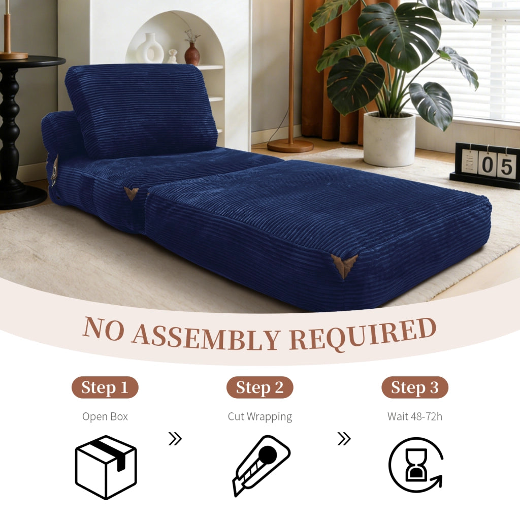 Divano letto pieghevole compatto con supporto avvolgente per piccoli spazi in flanella blu 52.0 × 42.0 × 33.0 cm