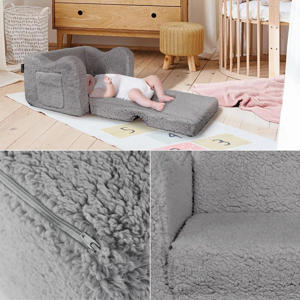 Poltrone per bambini Conni, Grigio, 60 x 36 cm Pieghevole, con rivestimento rimovibile e seduta pieghevole