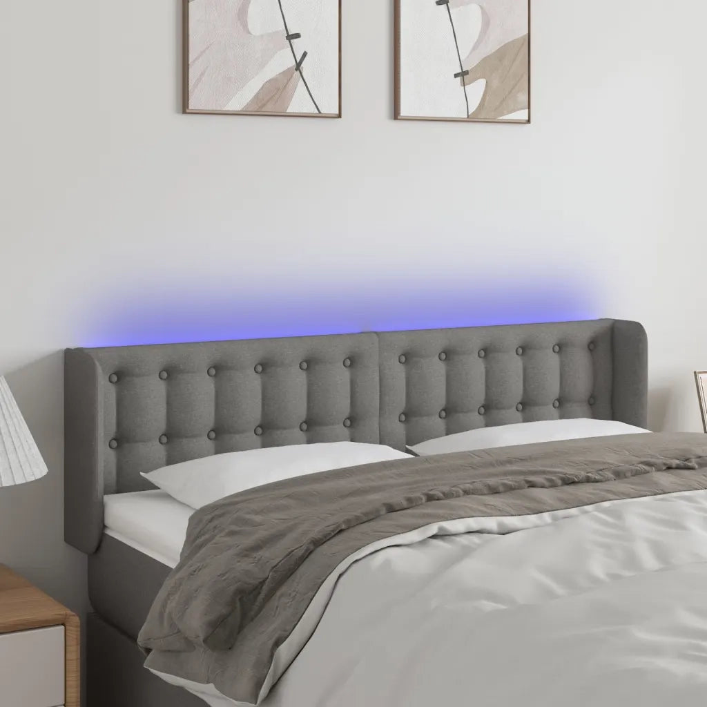 Testiera a LED Grigio Scuro 147x16x78/88 cm in Tessuto 3123669