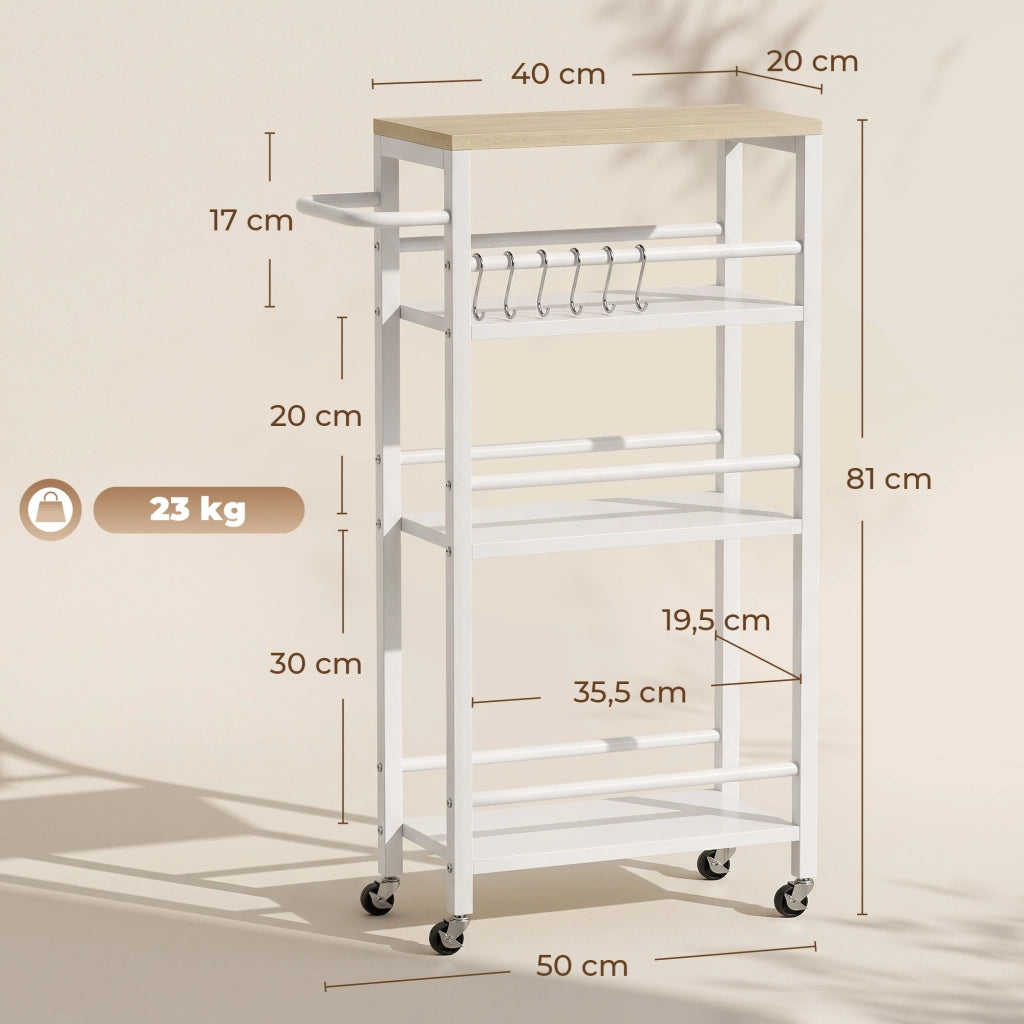 Carrello da cucina 4 ripiani con portasciugamani e 6 ganci ¨C Xylo ¨C 50x20x81 cm quercia