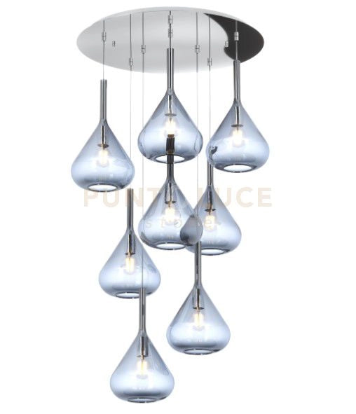 SOSPENSIONE CROMO 8 LUCI TONDA VETRI BLU 1177CR-S8 T-BL