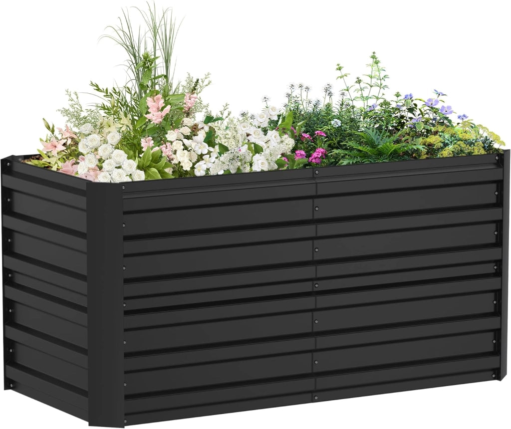 Fioriera rialzata, 300 x 120 x 58 cm, in acciaio zincato, grande per esterni, aiuola da giardino, rettangolare, per giardino, balcone, argento
