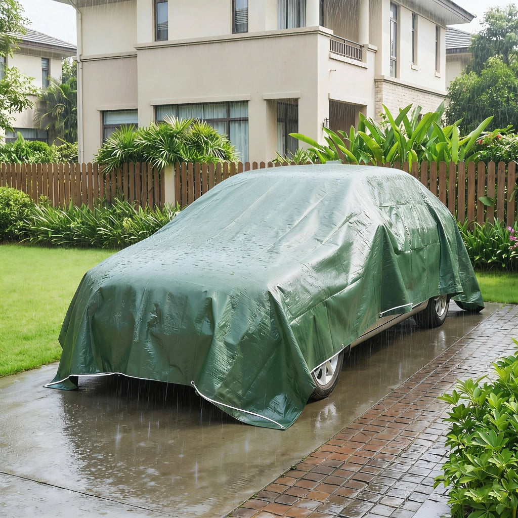 Telo Copri Auto Impermeabile 6 x 4 m in PE Resistente agli Strappi 90 GSM Verde