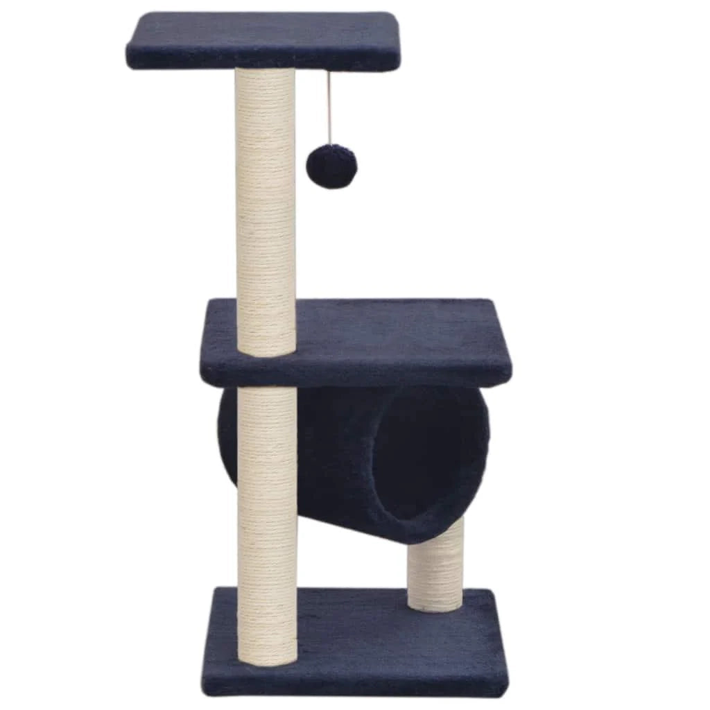 Tiragraffi albero per gatti cuccia per gatti peluche in sisal 65 cm blu scuro 3702219