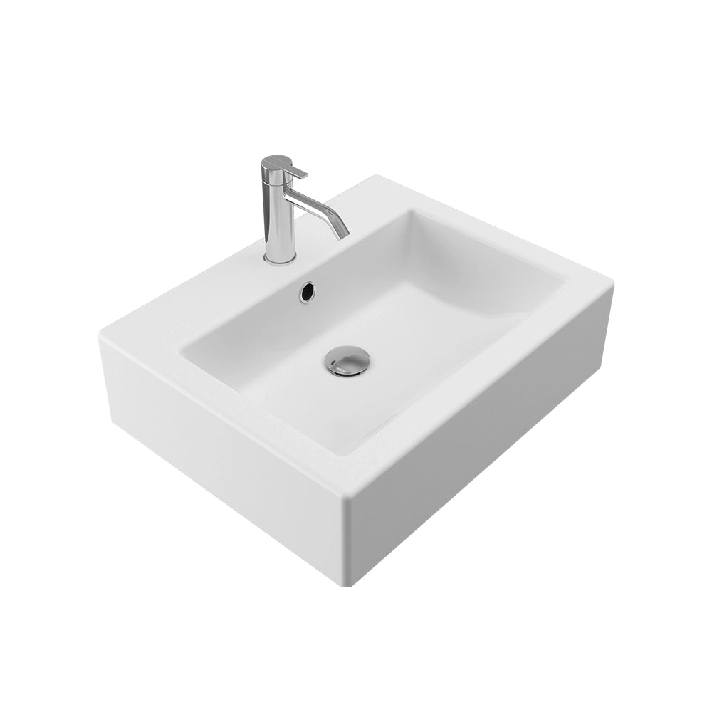 Lavabo da appoggio rettangolare con troppopieno 56x45x15 cm Bianco
