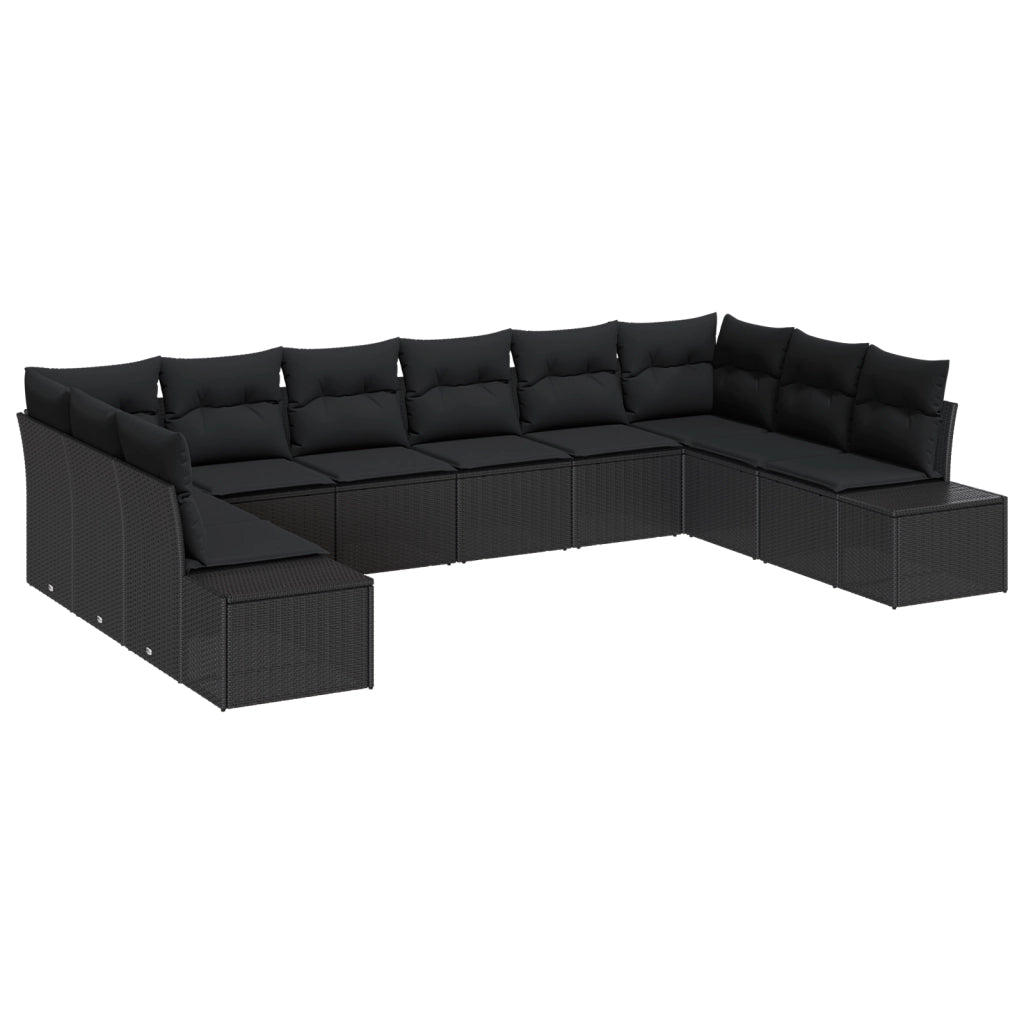 Set di divani da giardino di con 10 pezzi e cuscini in rattan nero