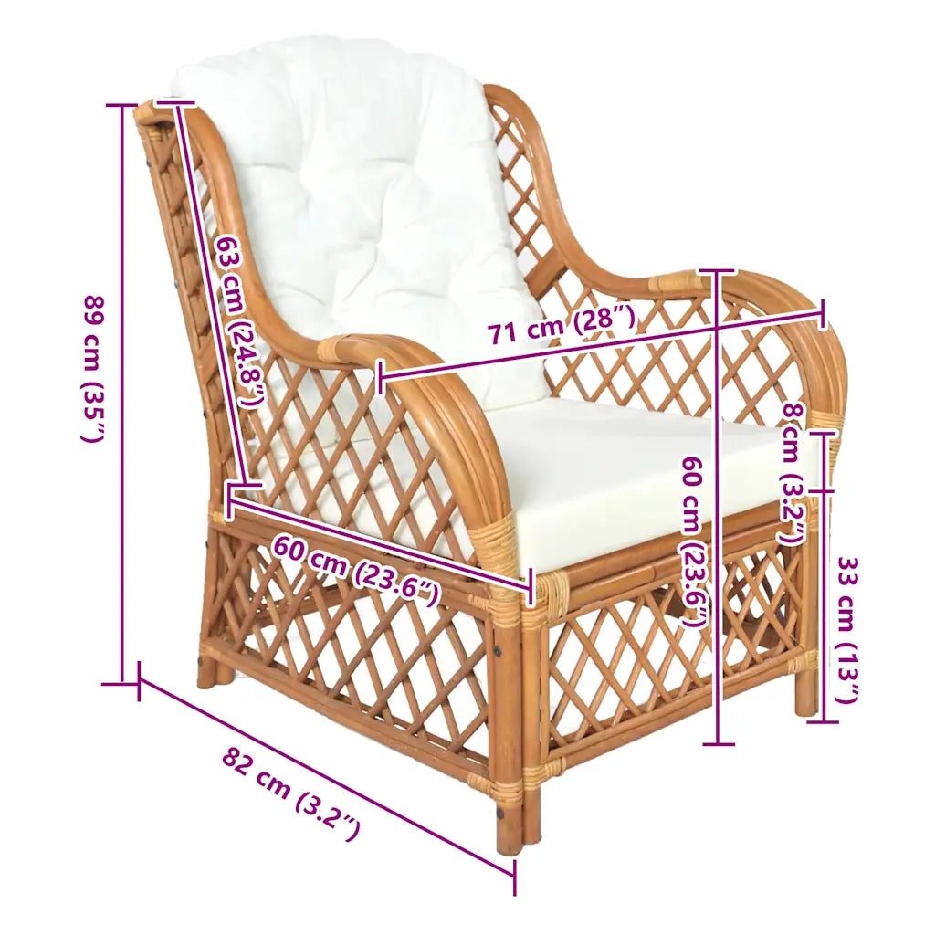 Divano con Cuscino Marrone Chiaro in Rattan Naturale e Lino