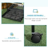 Gabbia Voliera per Uccelli per Interni con Ruote e Vassoi Estraibili, 51.5x50x140 cm, Nero
