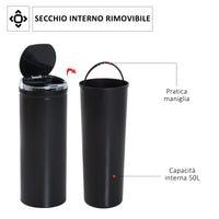 Easycomfort Pattumiera Automatica con Sensore a Infrarossi e Capacità 50L, Acciaio Inox e Plastica, Nero, 30.5x30.5x81.5cm