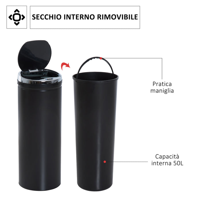 Easycomfort Pattumiera Automatica con Sensore a Infrarossi e Capacità 50L, Acciaio Inox e Plastica, Nero, 30.5x30.5x81.5cm