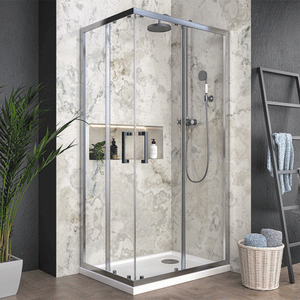 Box doccia angolare 70x70 cm con ante scorrevoli in cristallo temperato 6mm H190 cm DINA Cromato