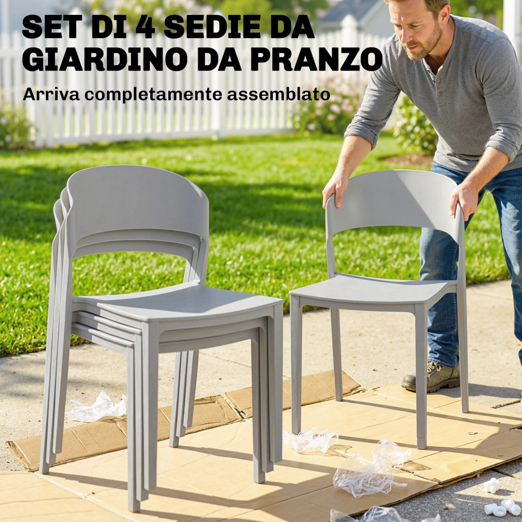 Set 4 Sedie Giardino , Impilabili, Struttura pp Adatte per Tutte le Stagioni