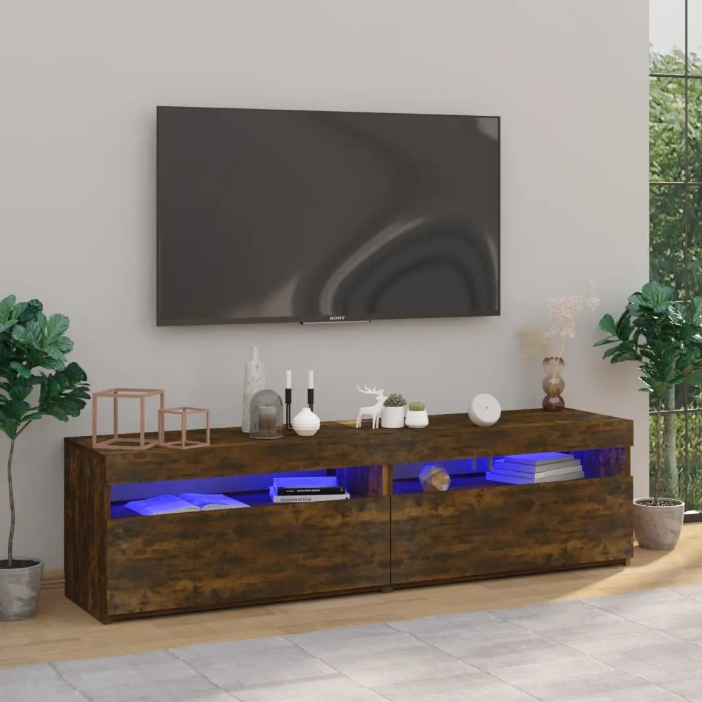 Mobile Porta TV con Luci LED 2pz-Mobile per TV-Credenza TV Rovere Fumo 75x35x40 cm