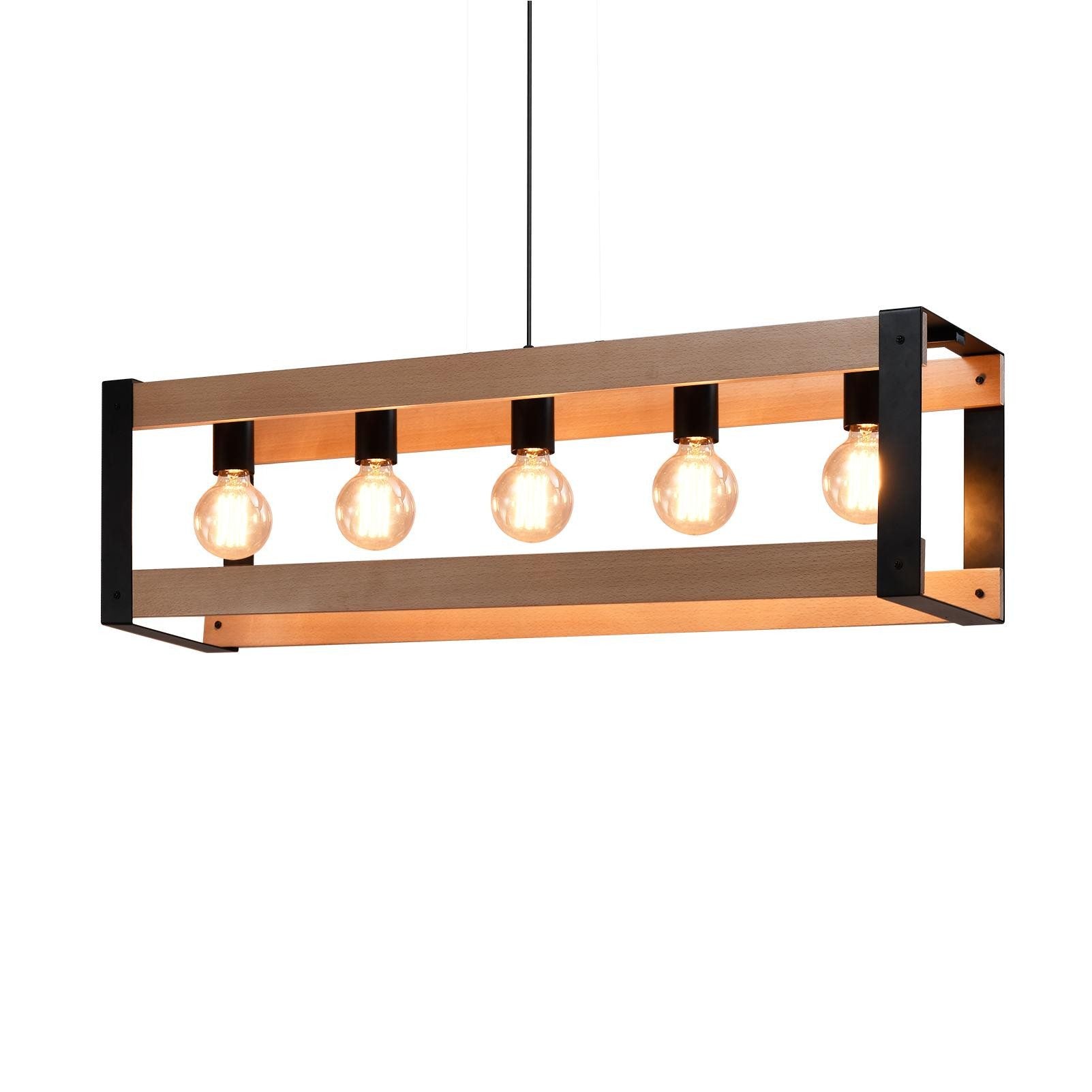 Lampada a sospensione ZMH 5 Luci in Legno ZMH Metallo Vintage Nero E27