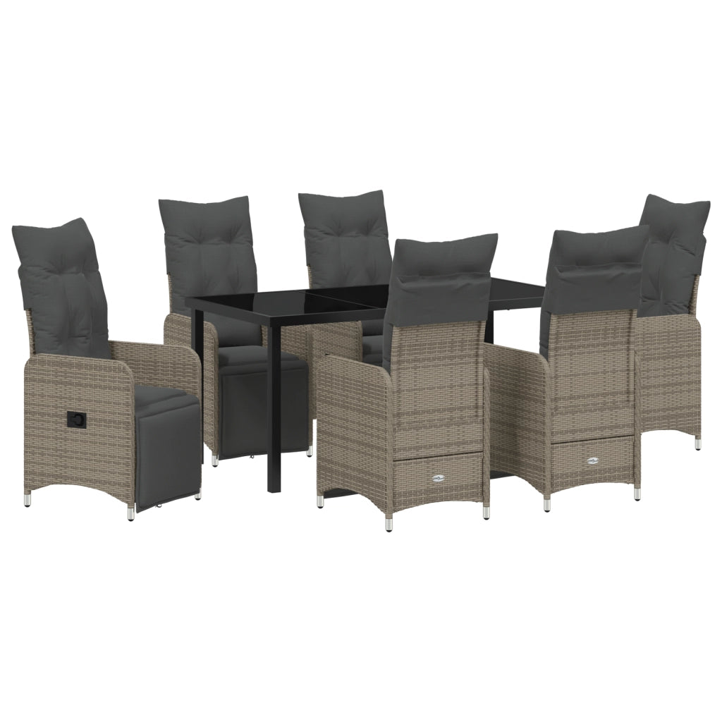 Set da Pranzo da Giardino 7 Pezzi con Cuscini Grigio Polyrattan