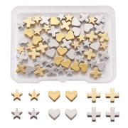 Set di Ciondoli 60 pezzi - Forme: Cuore/Croce/Stella - Materiali: Platino/Oro - Ciondoli a distanza - Apertura: 1,2-2 mm - Scatola di conservazione portatile - Accessori per gioielli