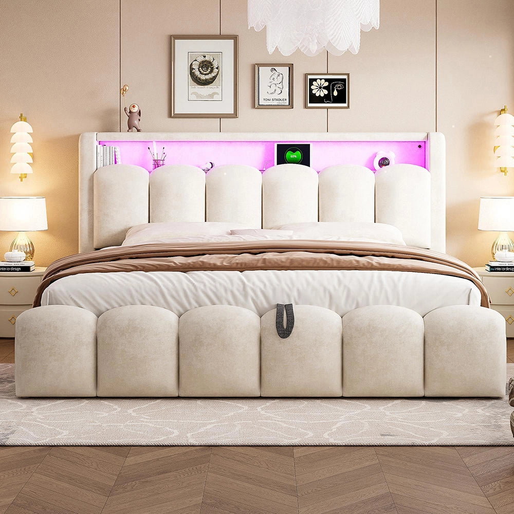 Letto 180x200cm?- Xylo - velluto petali USB beige