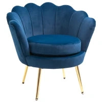 Poltrona a Conchiglia, Poltroncina Vintage, Poltroncina da Camera e Salotto, Design Elegante, con Schienale Alto, 76x67x74cm, Blu