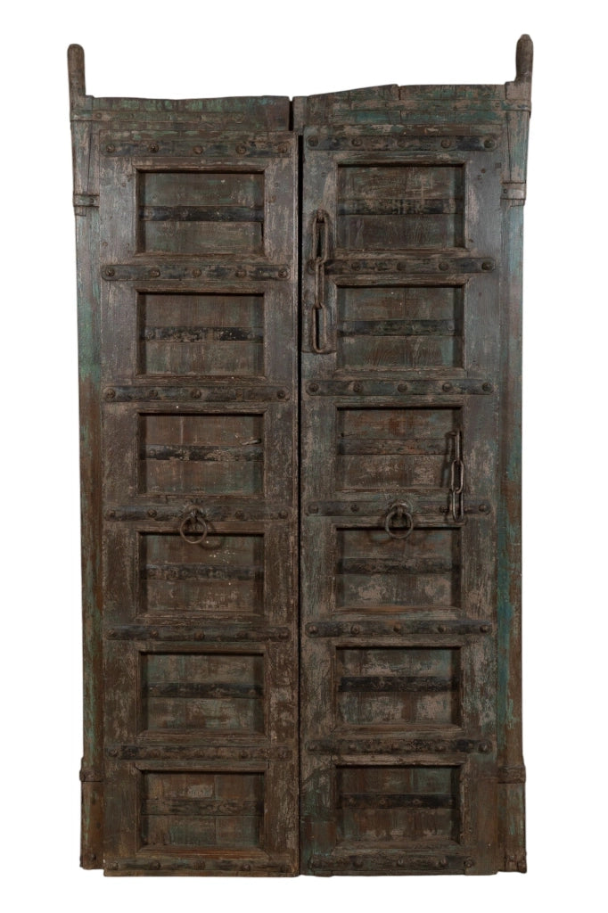 Biscottini Porta portone in legno massello e ferro da interno o da esterno vecchia e antica medievale scorrevole