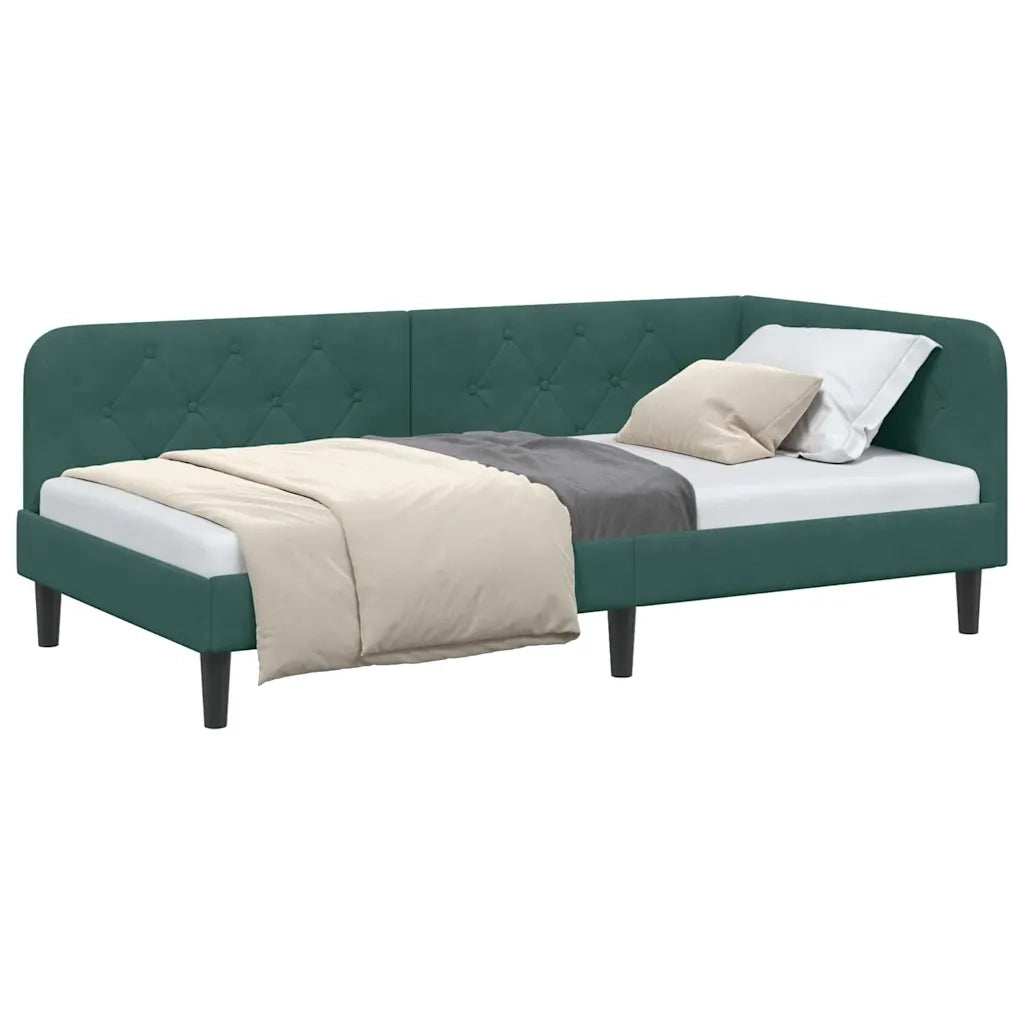 Cornice del letto ad angolo Verde Scuro 90 x 190 cm Velluto