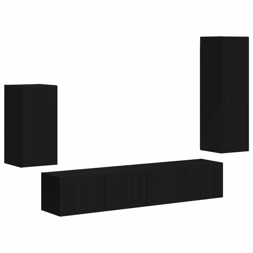 Set mobile TV Montaggio a parete 4 pcs Nero Legno multistrato
