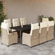 Set da Pranzo da Giardino 9 pz con Cuscini Beige in Polyrattan 3212820